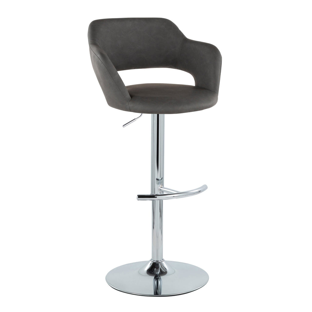 Margarite Adjustable Barstool - Set of 2 - Chrome Metal, Grey PU