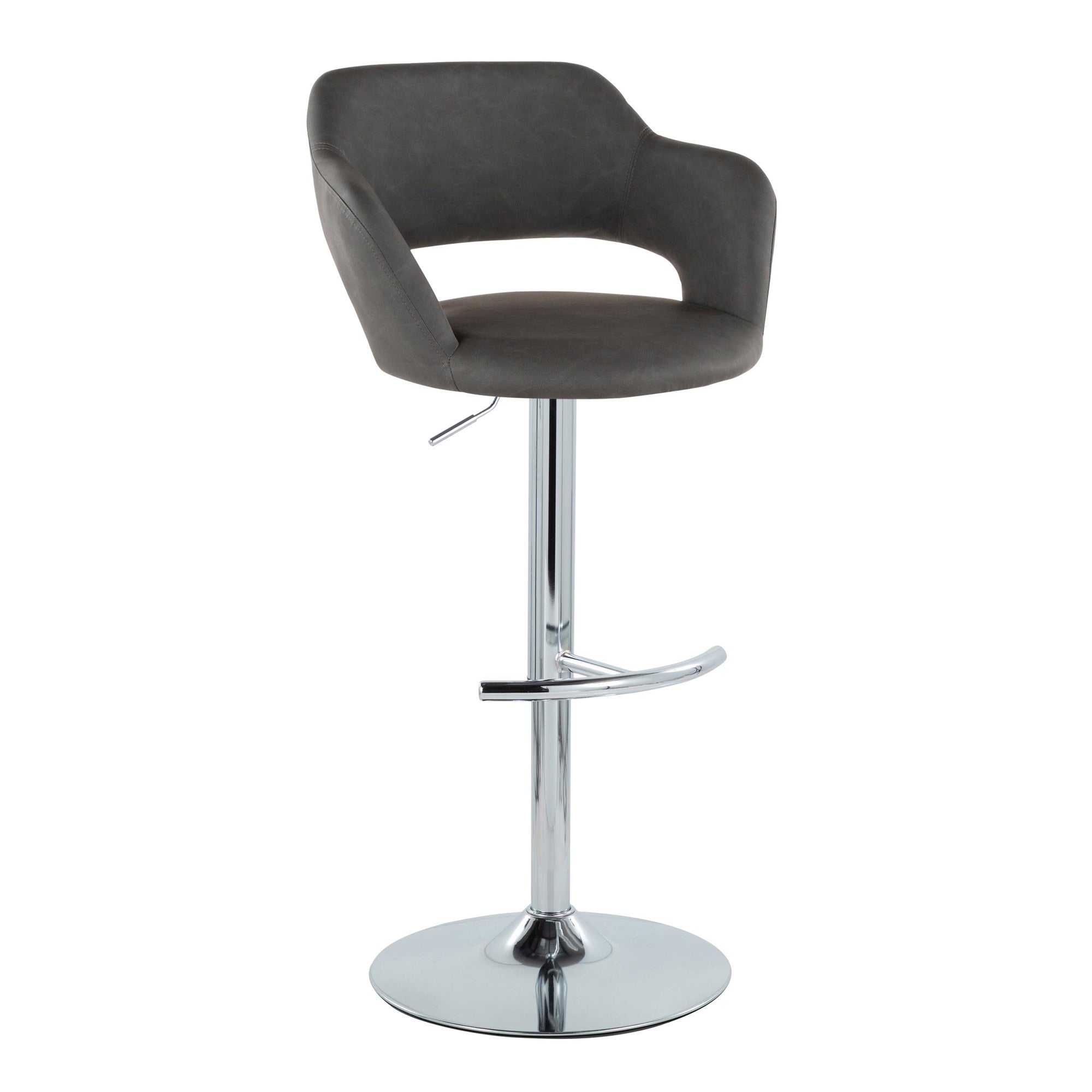 Margarite Adjustable Barstool - Set of 2 - Chrome Metal, Grey PU