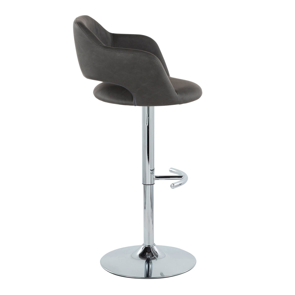 Margarite Adjustable Barstool - Set of 2 - Chrome Metal, Grey PU