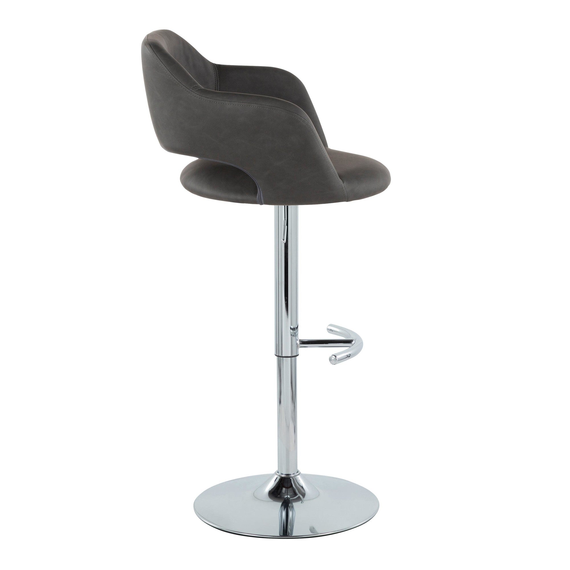 Margarite Adjustable Barstool - Set of 2 - Chrome Metal, Grey PU