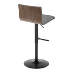 Mason Adjustable Barstool - Set of 2 - Black Metal, Walnut Wood, Grey PU