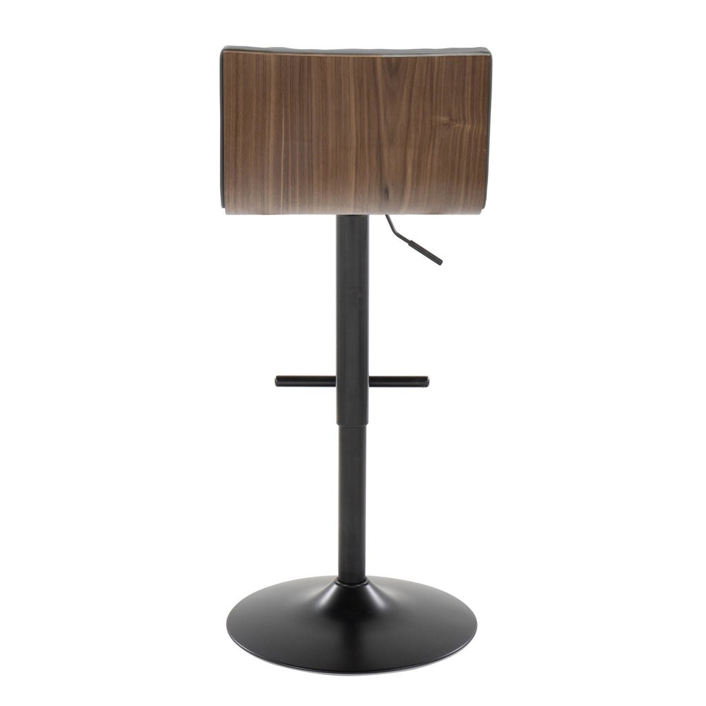Mason Adjustable Barstool - Set of 2 - Black Metal, Walnut Wood, Grey PU