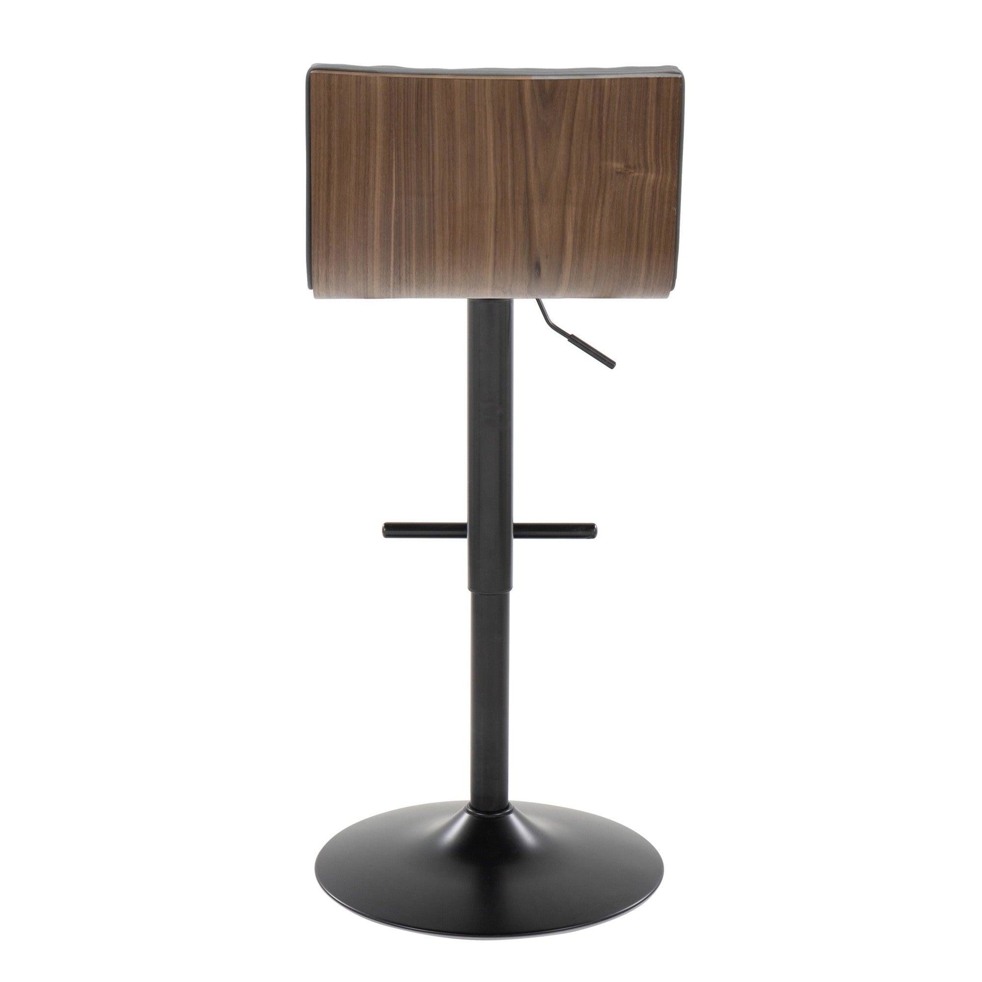 Mason Adjustable Barstool - Set of 2 - Black Metal, Walnut Wood, Grey PU