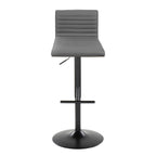Mason Adjustable Barstool - Set of 2 - Black Metal, Walnut Wood, Grey PU