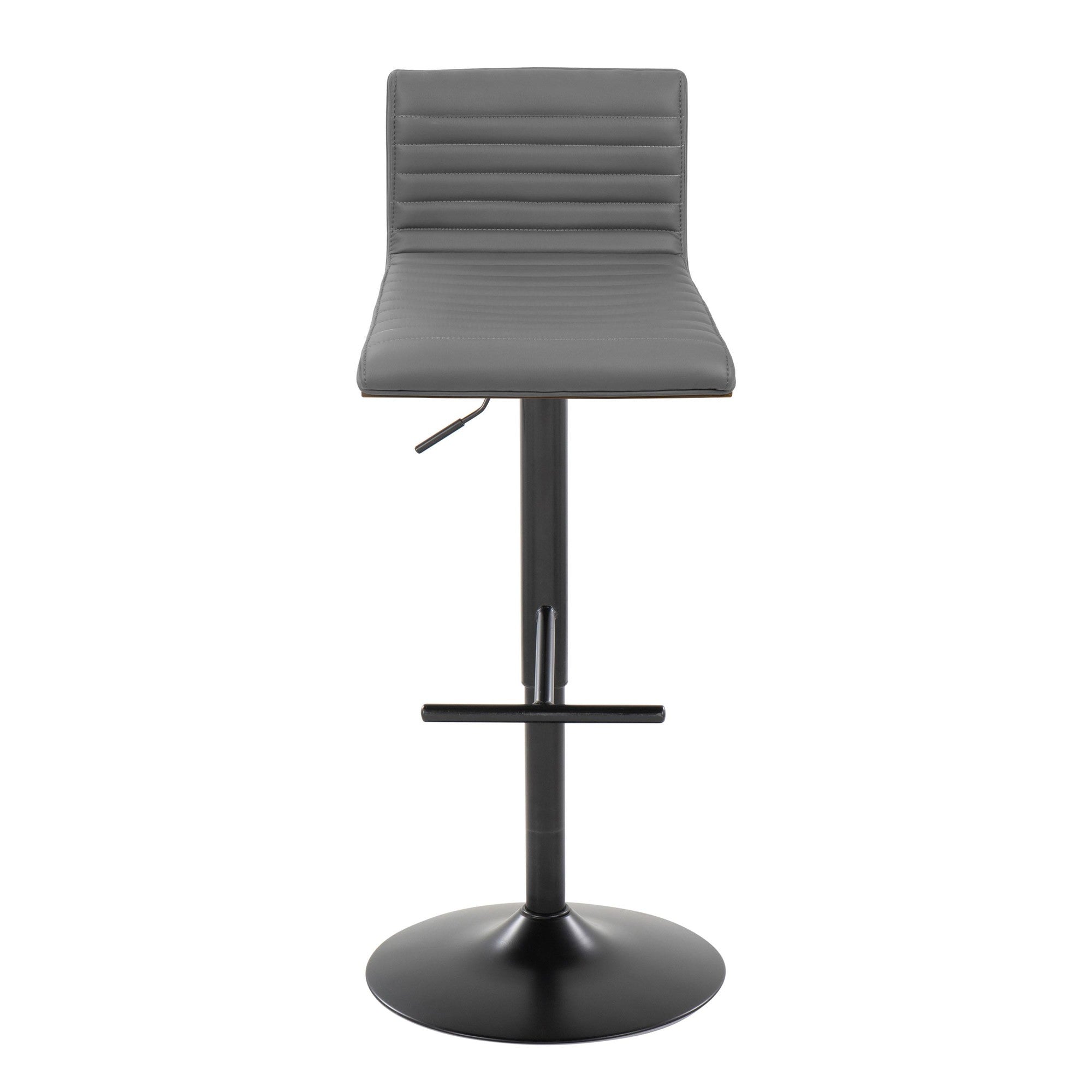 Mason Adjustable Barstool - Set of 2 - Black Metal, Walnut Wood, Grey PU