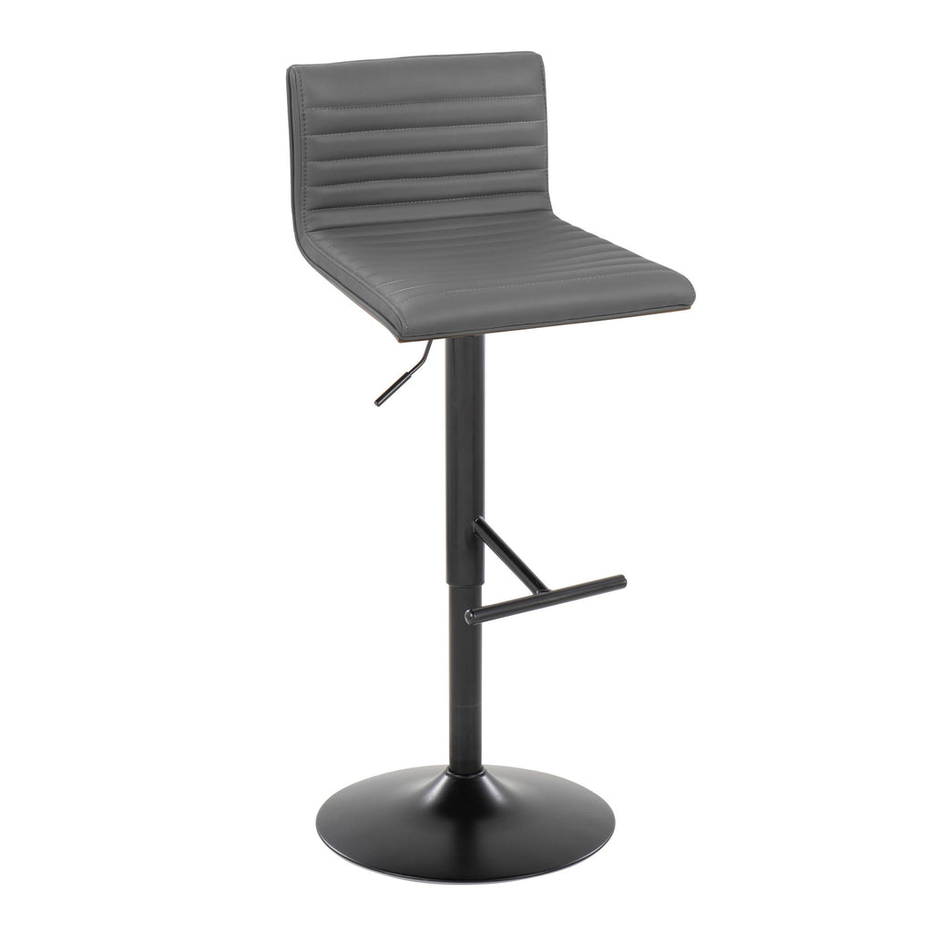 Mason Adjustable Barstool - Set of 2 - Black Metal, Walnut Wood, Grey PU