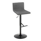 Mason Adjustable Barstool - Set of 2 - Black Metal, Walnut Wood, Grey PU