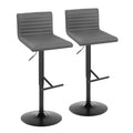 Mason Adjustable Barstool - Set of 2 - Black Metal, Walnut Wood, Grey PU