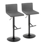 Mason Adjustable Barstool - Set of 2 - Black Metal, Walnut Wood, Grey PU