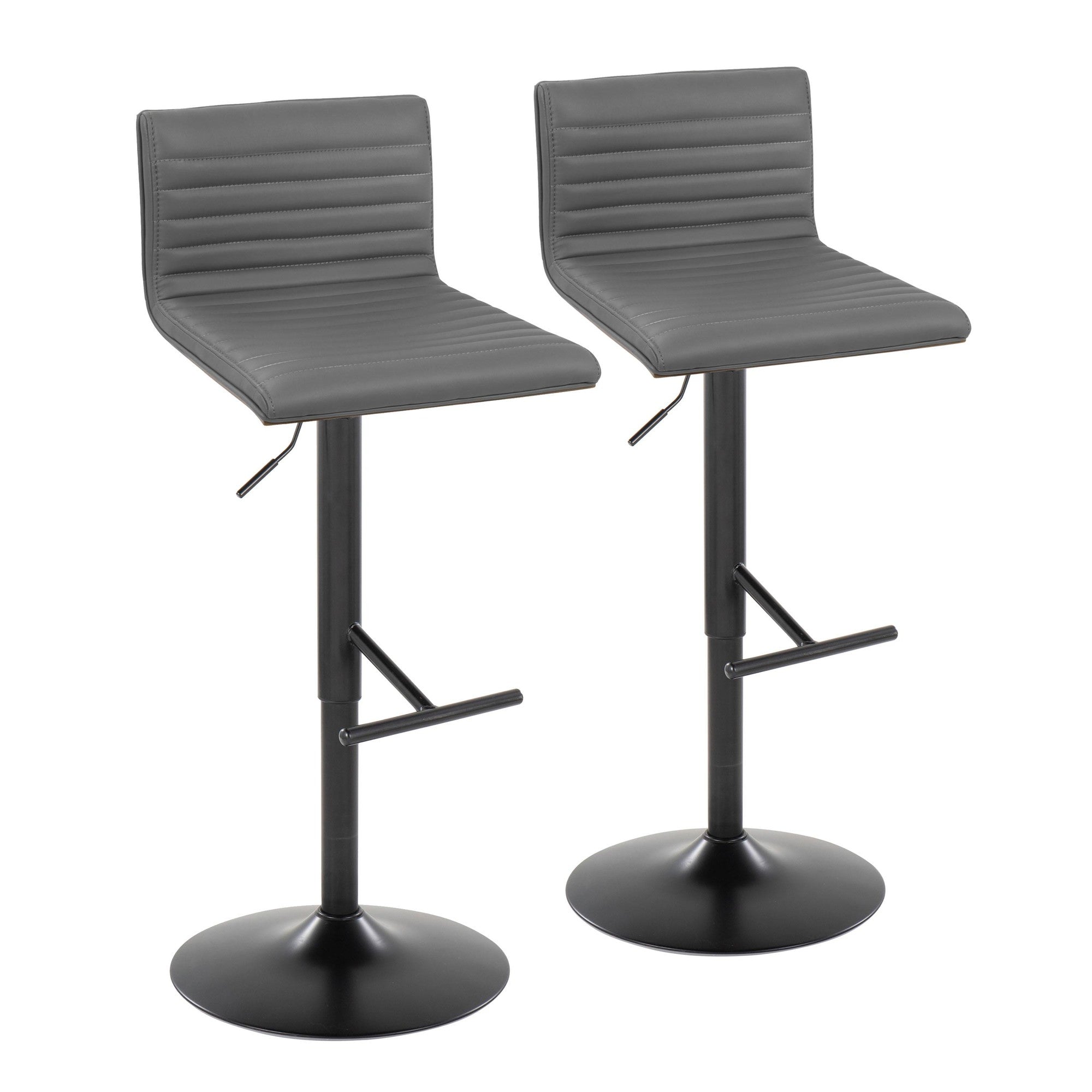 Mason Adjustable Barstool - Set of 2 - Black Metal, Walnut Wood, Grey PU