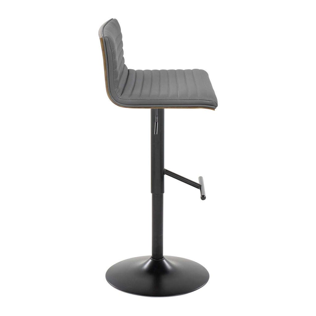 Mason Adjustable Barstool - Set of 2 - Black Metal, Walnut Wood, Grey PU
