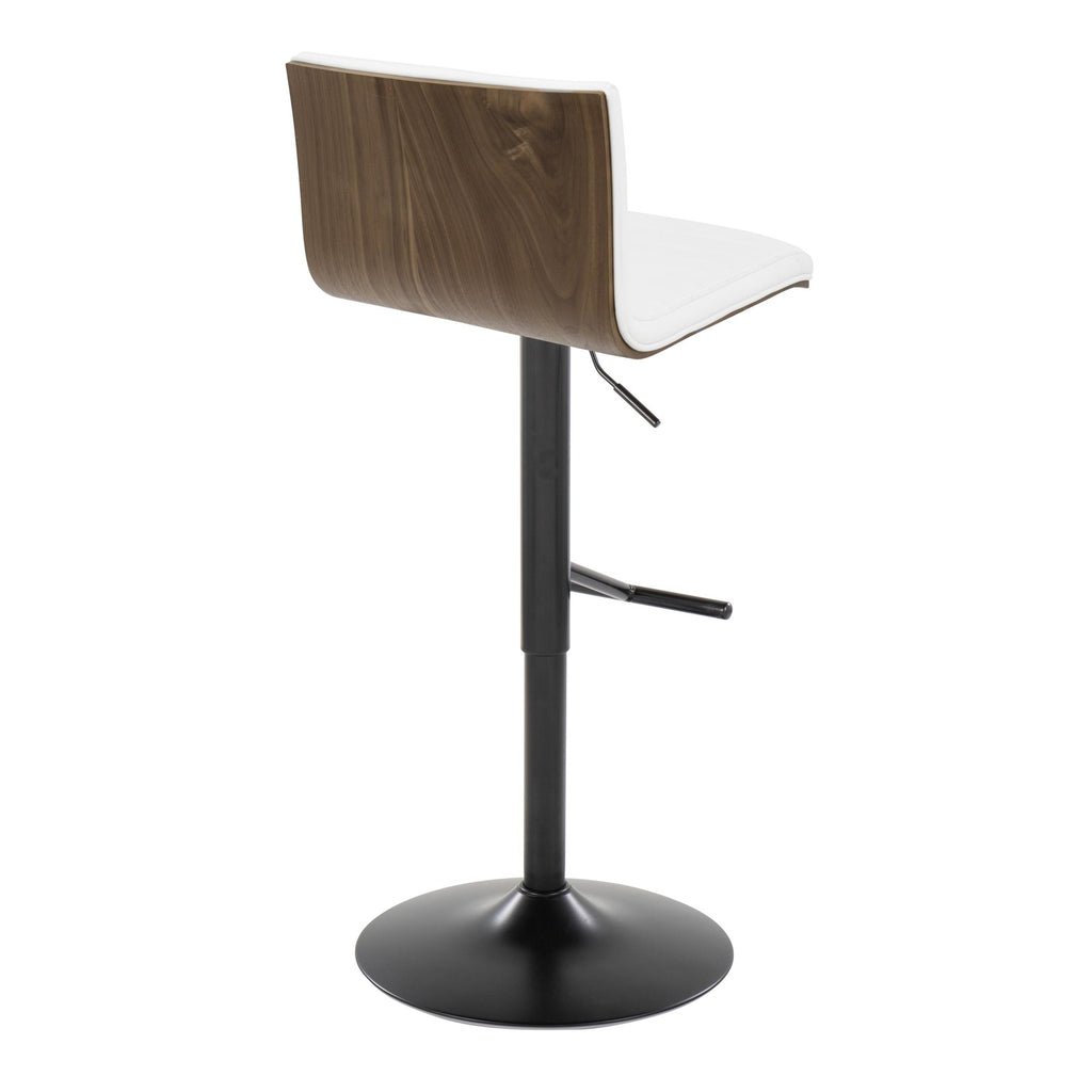 Mason Adjustable Barstool - Set of 2 - Black Metal, Walnut Wood, White PU