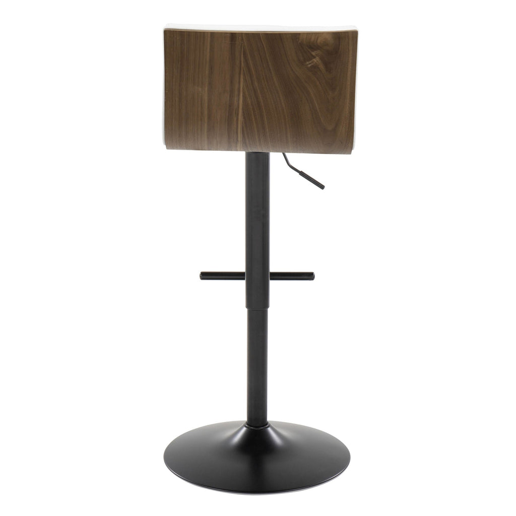 Mason Adjustable Barstool - Set of 2 - Black Metal, Walnut Wood, White PU