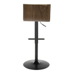 Mason Adjustable Barstool - Set of 2 - Black Metal, Walnut Wood, White PU