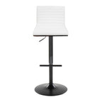 Mason Adjustable Barstool - Set of 2 - Black Metal, Walnut Wood, White PU