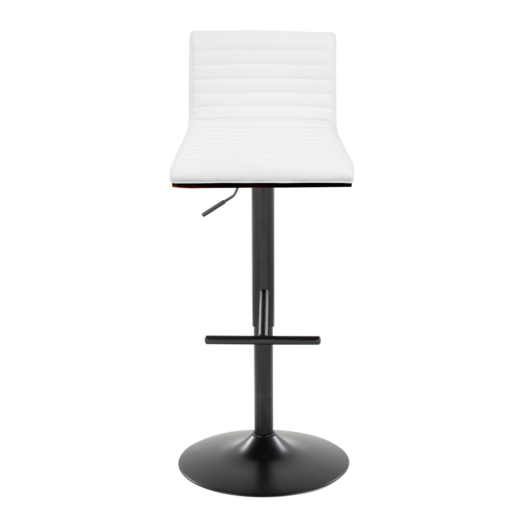 Mason Adjustable Barstool - Set of 2 - Black Metal, Walnut Wood, White PU