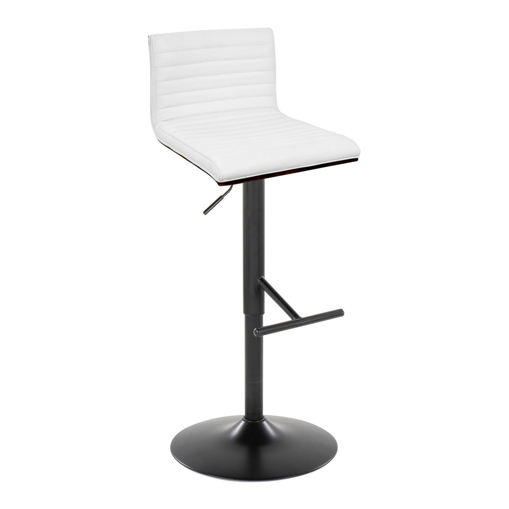 Mason Adjustable Barstool - Set of 2 - Black Metal, Walnut Wood, White PU