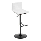 Mason Adjustable Barstool - Set of 2 - Black Metal, Walnut Wood, White PU