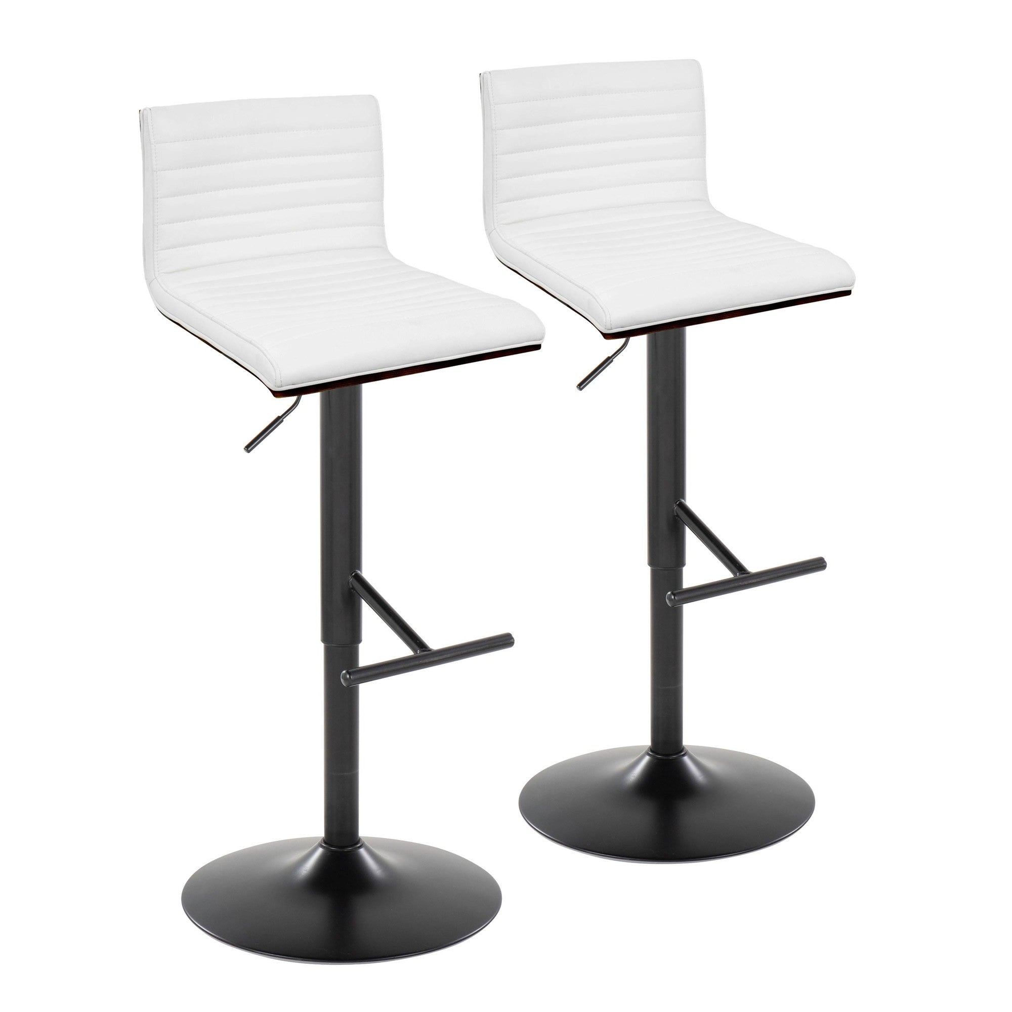 Mason Adjustable Barstool - Set of 2 - Black Metal, Walnut Wood, White PU