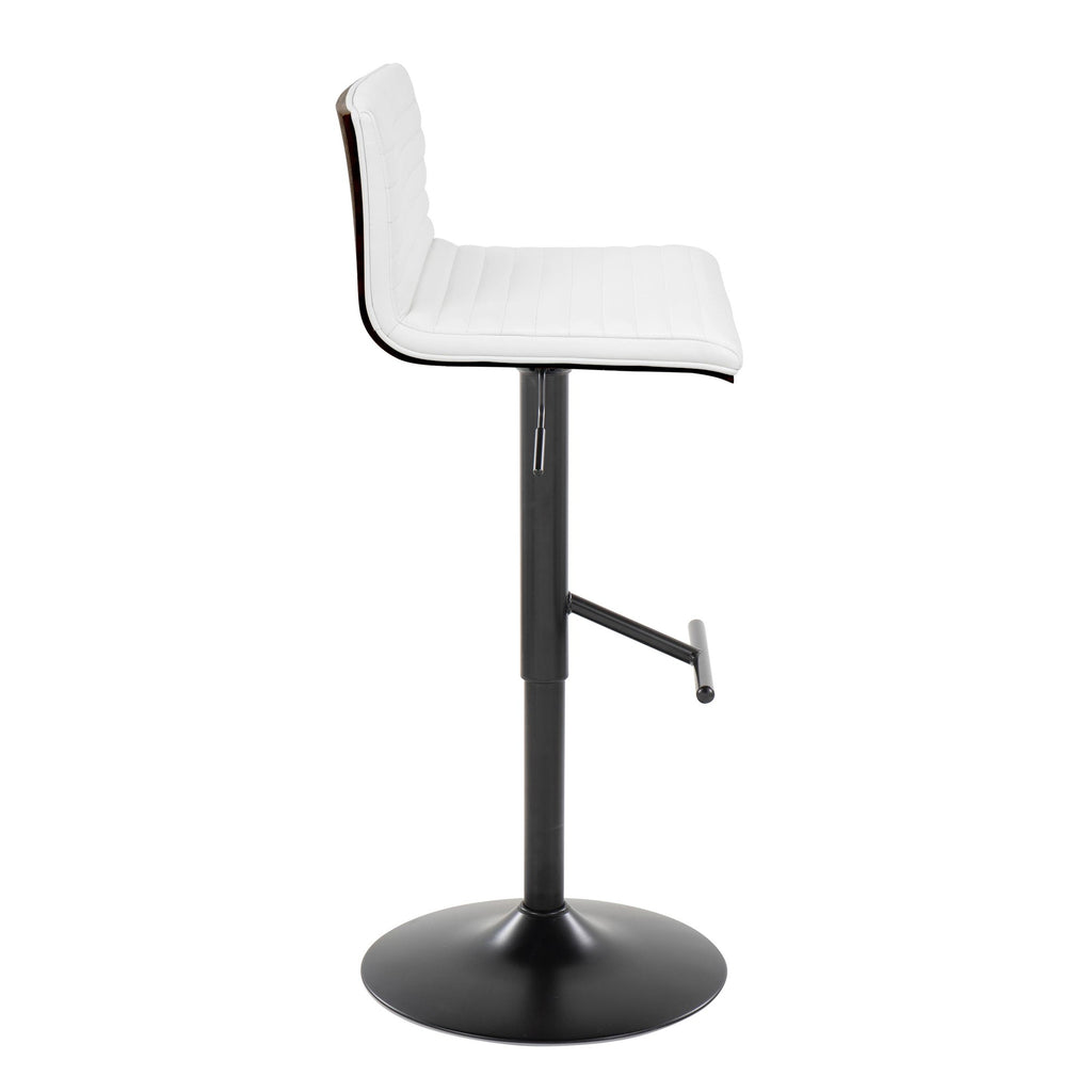 Mason Adjustable Barstool - Set of 2 - Black Metal, Walnut Wood, White PU
