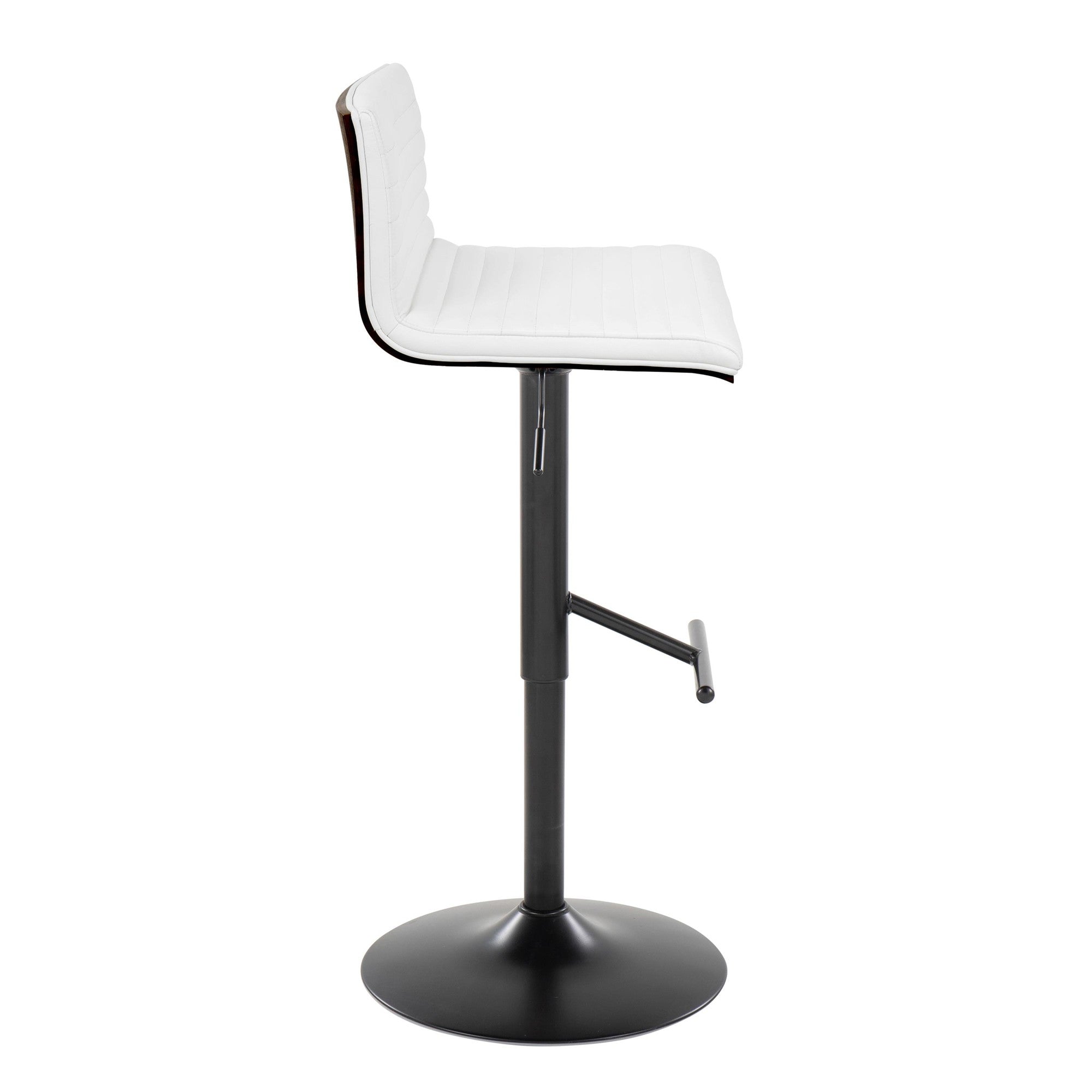 Mason Adjustable Barstool - Set of 2 - Black Metal, Walnut Wood, White PU