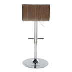Mason Adjustable Barstool - Set of 2 - Chrome Metal, Walnut Wood, Grey PU
