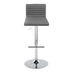 Mason Adjustable Barstool - Set of 2 - Chrome Metal, Walnut Wood, Grey PU