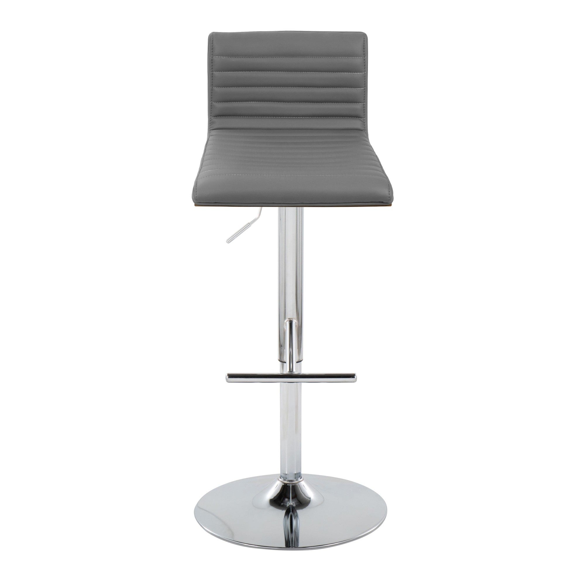 Mason Adjustable Barstool - Set of 2 - Chrome Metal, Walnut Wood, Grey PU