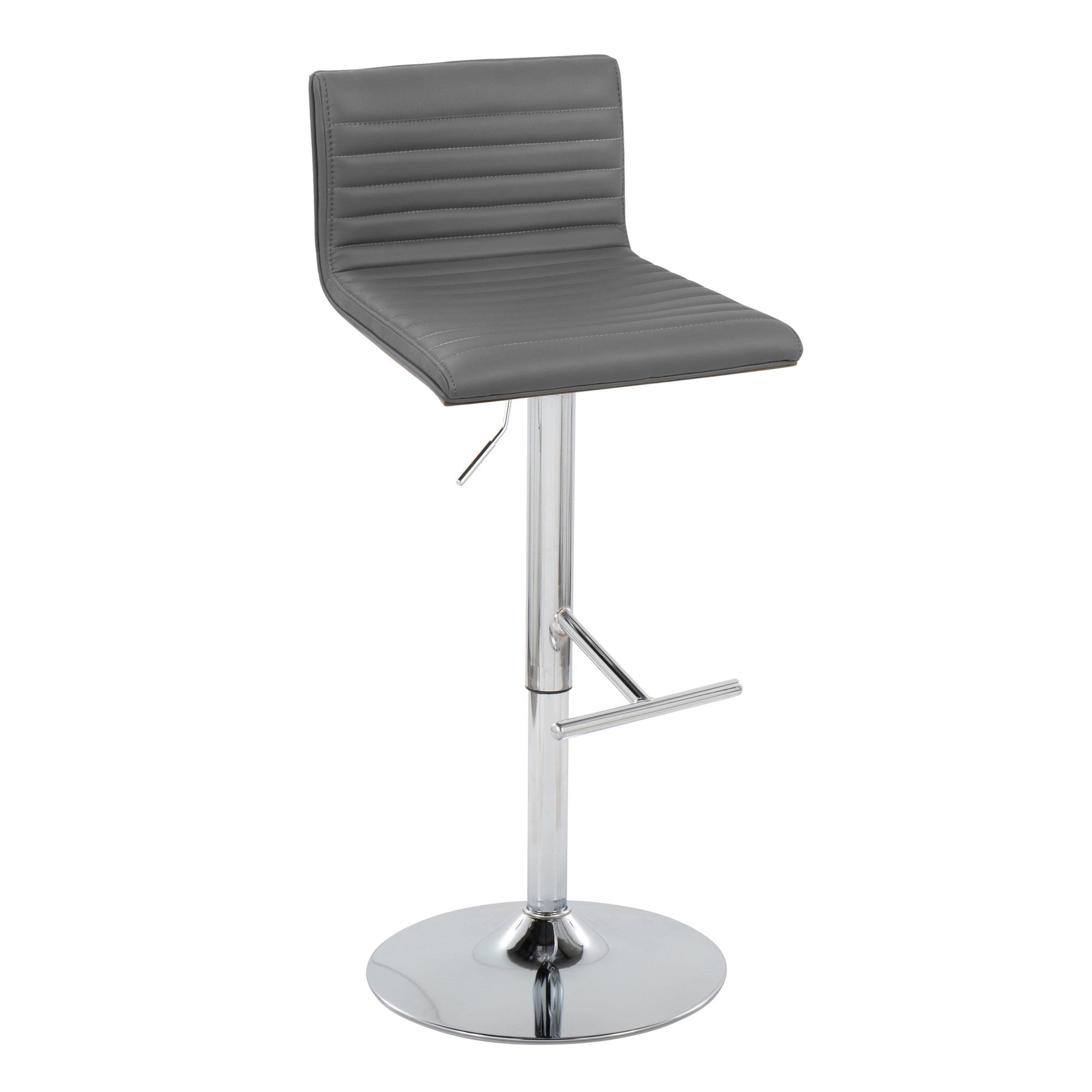 Mason Adjustable Barstool - Set of 2 - Chrome Metal, Walnut Wood, Grey PU
