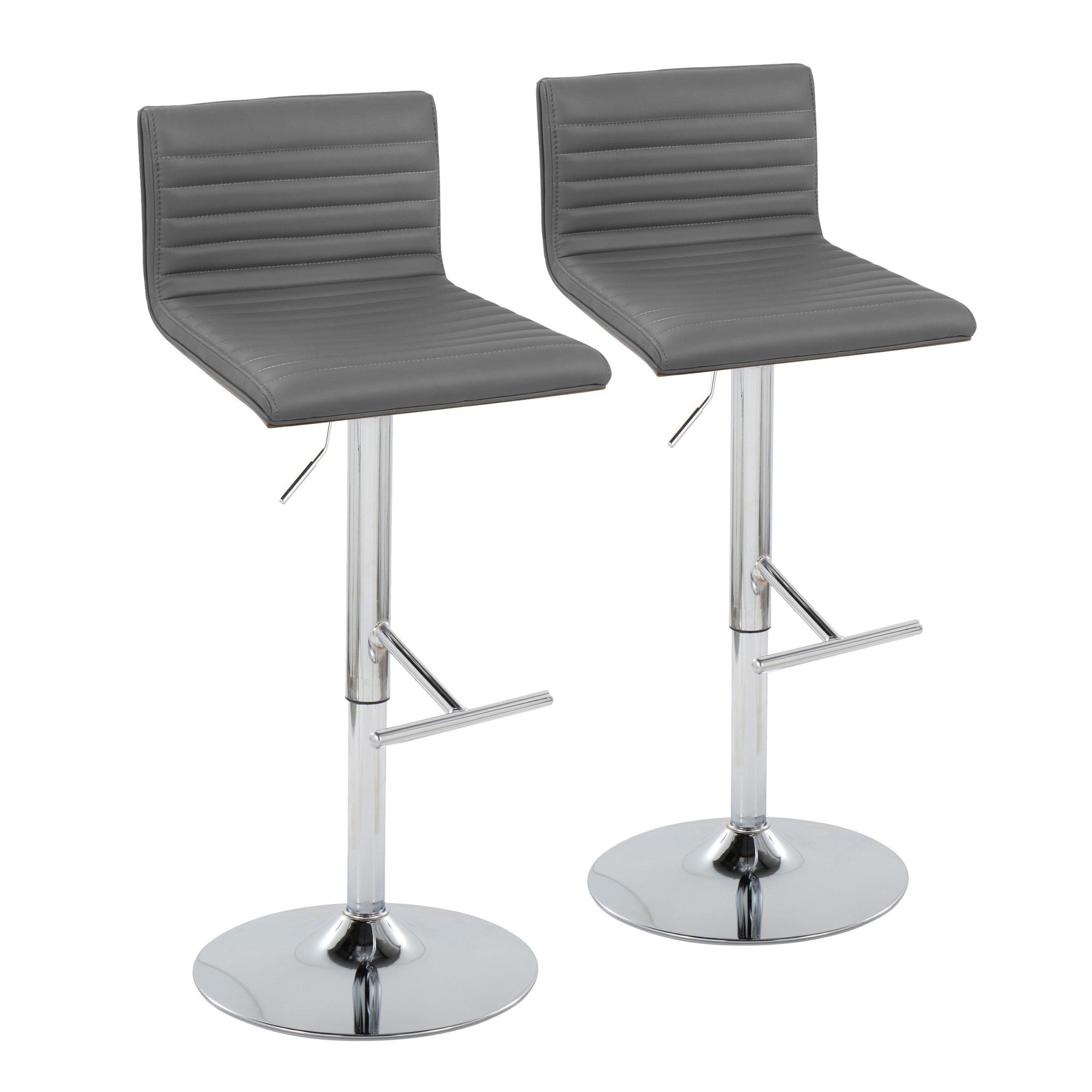 Mason Adjustable Barstool - Set of 2 - Chrome Metal, Walnut Wood, Grey PU