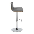 Mason Adjustable Barstool - Set of 2 - Chrome Metal, Walnut Wood, Grey PU