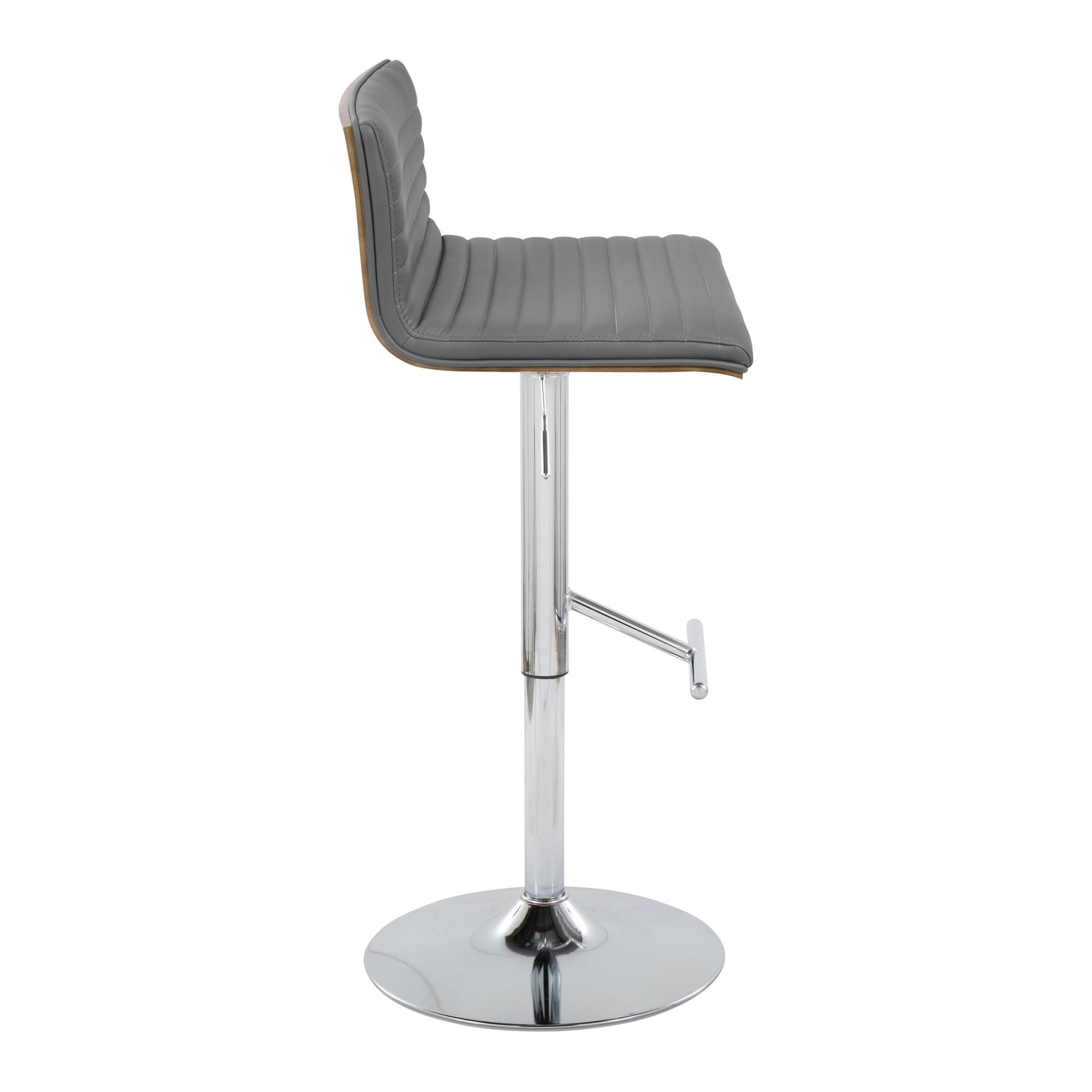 Mason Adjustable Barstool - Set of 2 - Chrome Metal, Walnut Wood, Grey PU