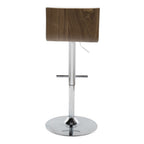 Mason Adjustable Barstool - Set of 2 - Chrome Metal, Walnut Wood, White PU