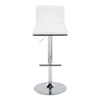 Mason Adjustable Barstool - Set of 2 - Chrome Metal, Walnut Wood, White PU