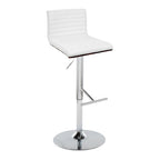 Mason Adjustable Barstool - Set of 2 - Chrome Metal, Walnut Wood, White PU
