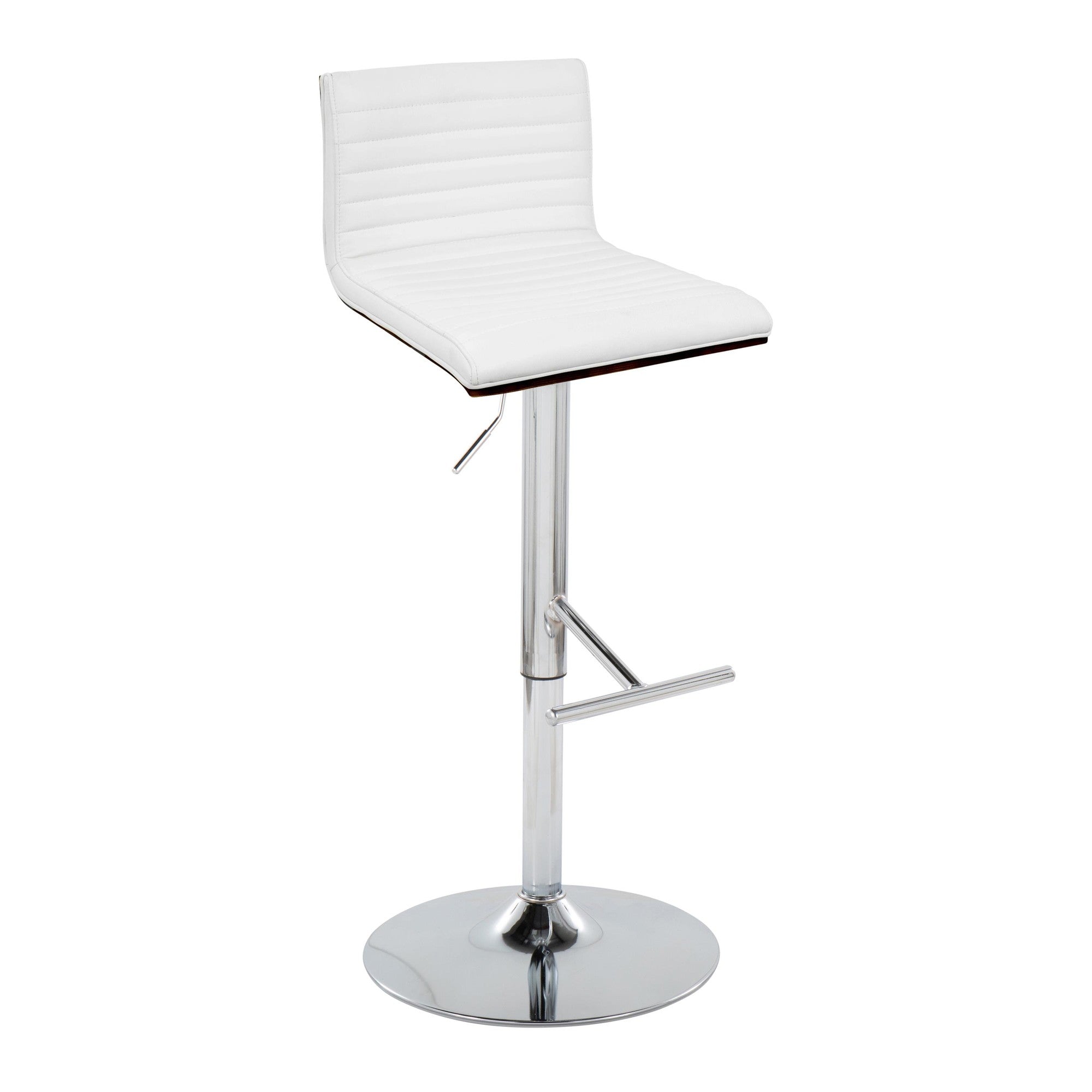 Mason Adjustable Barstool - Set of 2 - Chrome Metal, Walnut Wood, White PU