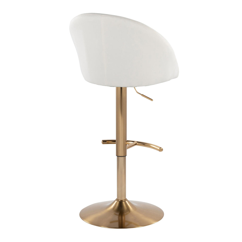 Matisse High Back Adjustable Barstool - Set of 2 - Gold Metal, Cream Fabric