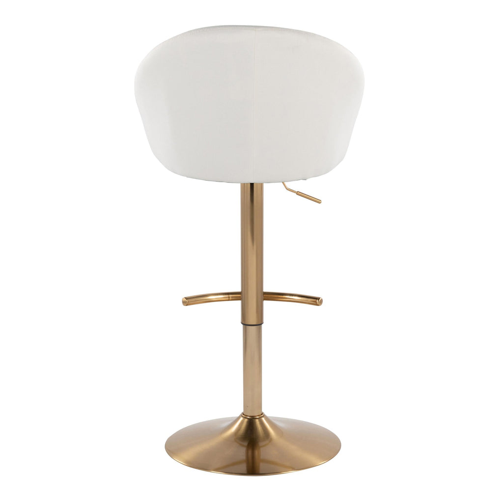 Matisse High Back Adjustable Barstool - Set of 2 - Gold Metal, Cream Fabric