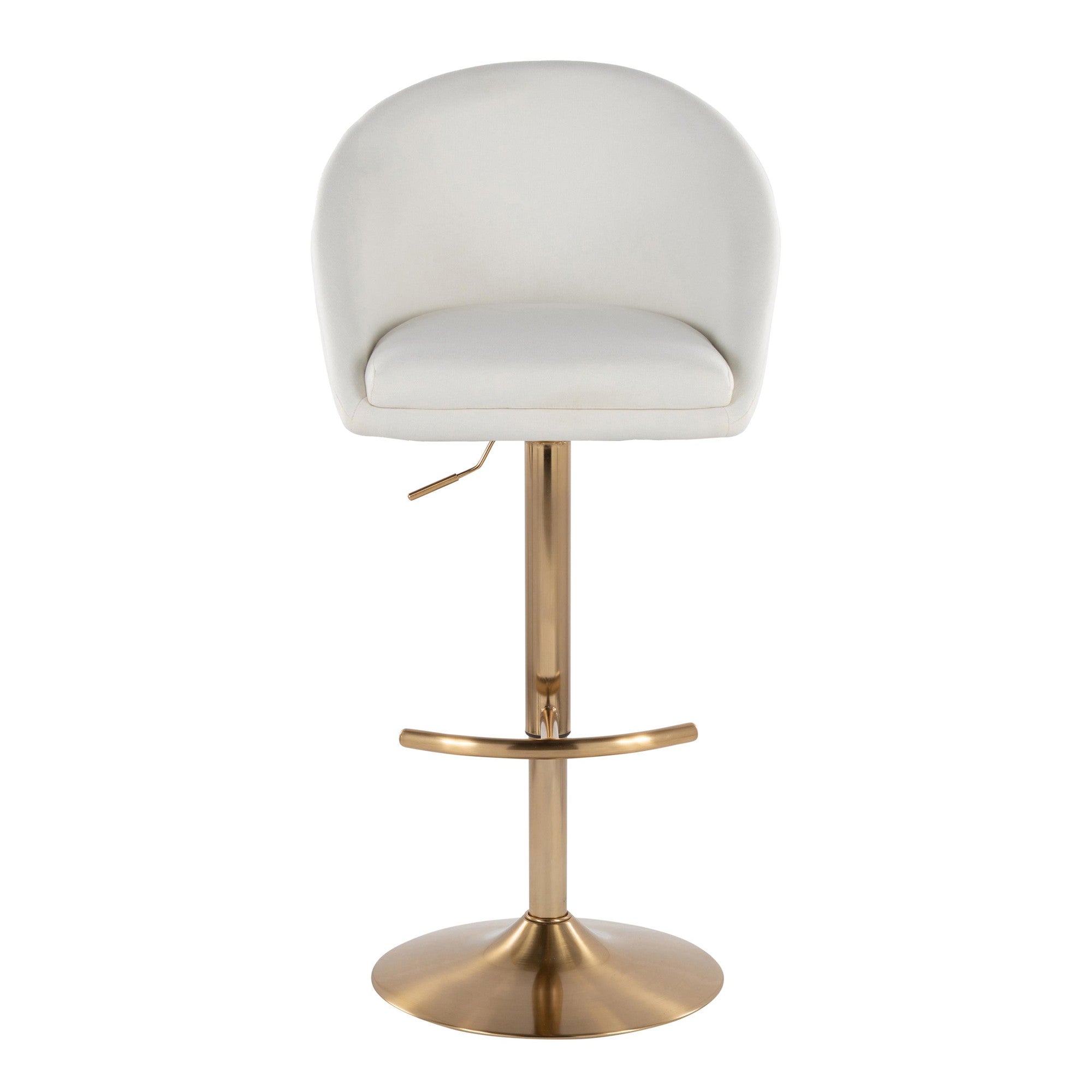 Matisse High Back Adjustable Barstool - Set of 2 - Gold Metal, Cream Fabric