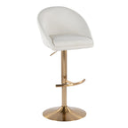 Matisse High Back Adjustable Barstool - Set of 2 - Gold Metal, Cream Fabric