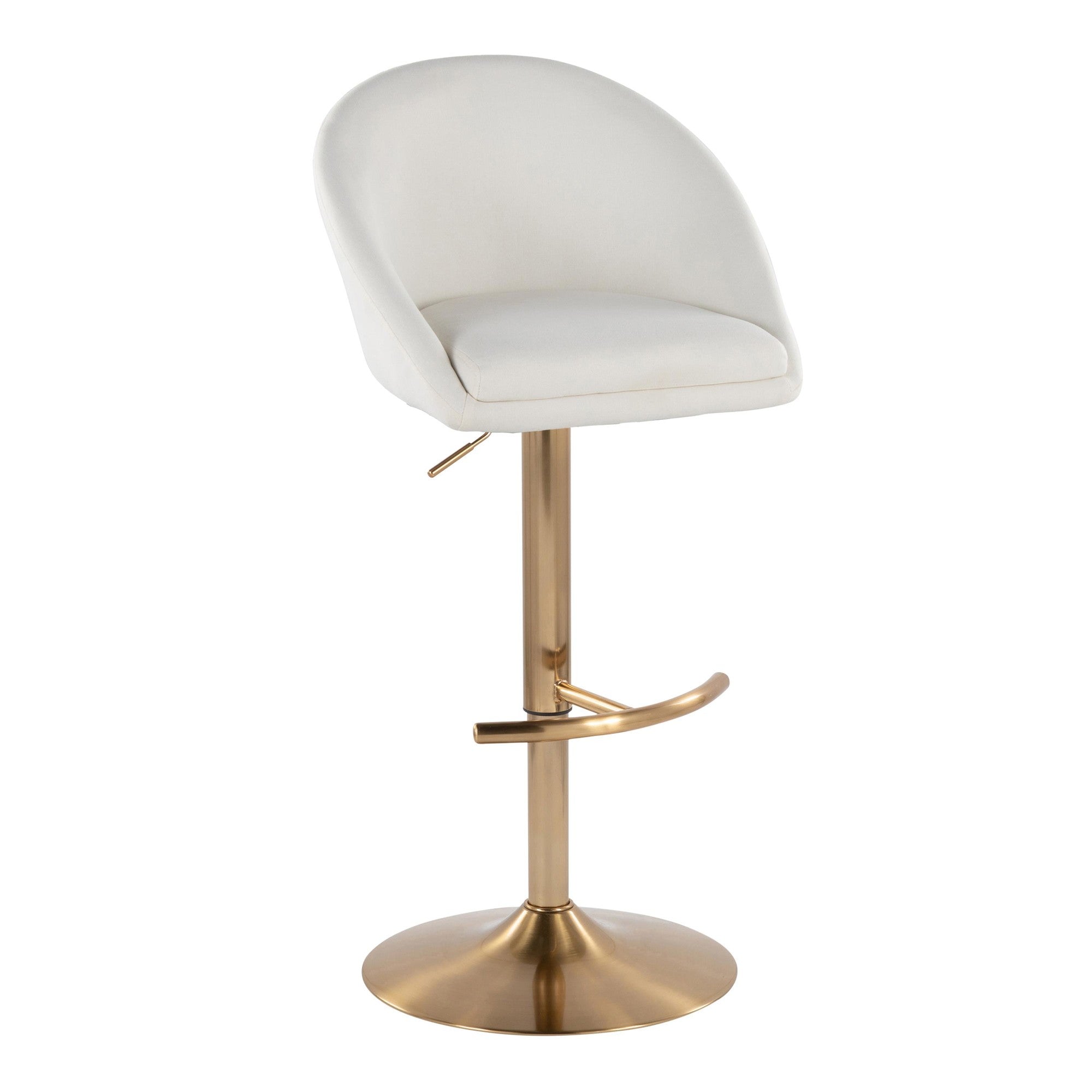 Matisse High Back Adjustable Barstool - Set of 2 - Gold Metal, Cream Fabric