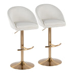 Matisse High Back Adjustable Barstool - Set of 2 - Gold Metal, Cream Fabric