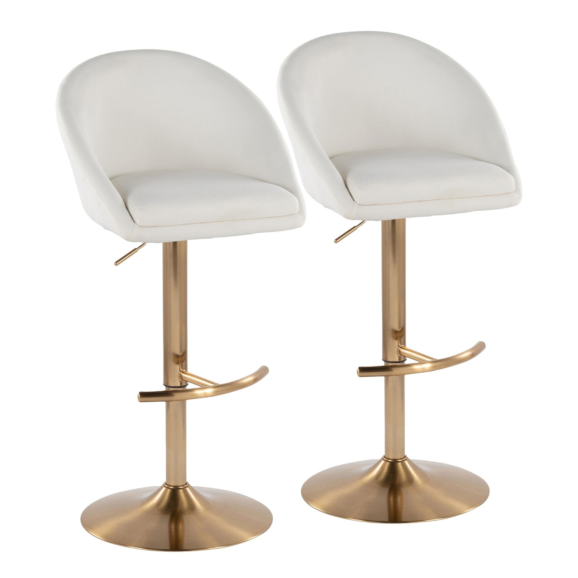 Matisse High Back Adjustable Barstool - Set of 2 - Gold Metal, Cream Fabric