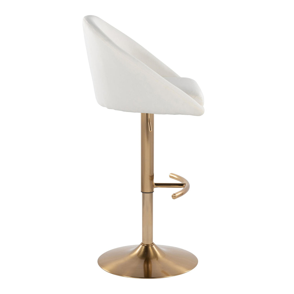 Matisse High Back Adjustable Barstool - Set of 2 - Gold Metal, Cream Fabric