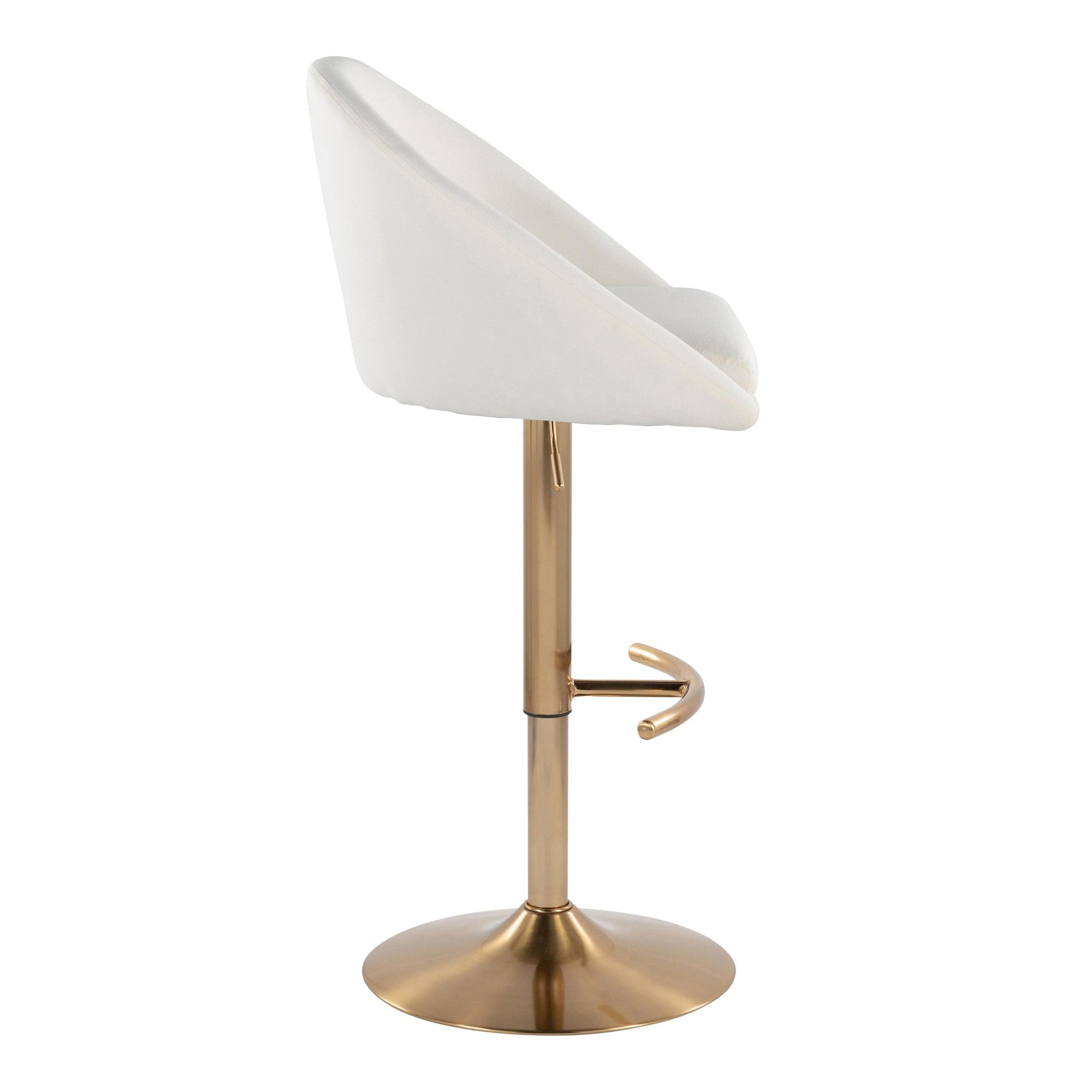 Matisse High Back Adjustable Barstool - Set of 2 - Gold Metal, Cream Fabric