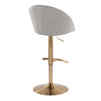 Matisse High Back Adjustable Barstool - Set of 2 - Gold Metal, Grey Fabric