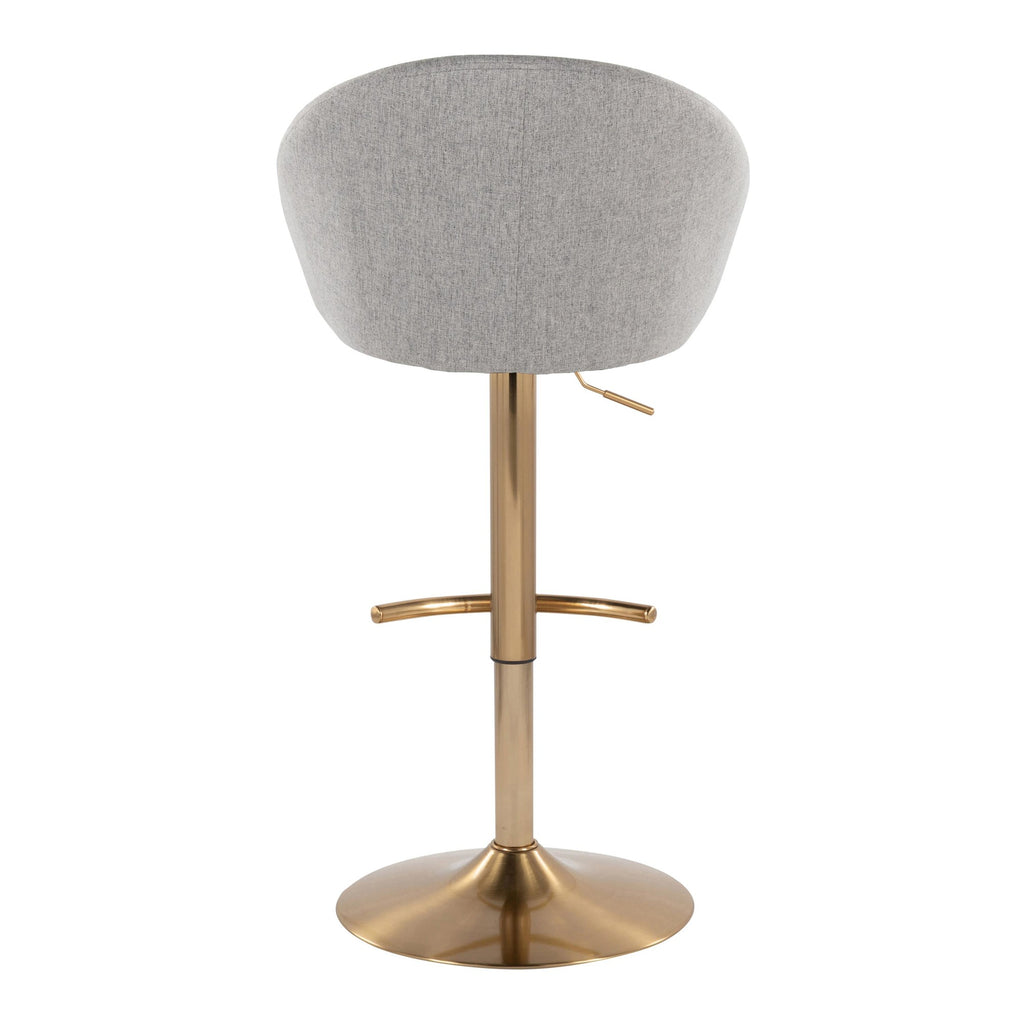 Matisse High Back Adjustable Barstool - Set of 2 - Gold Metal, Grey Fabric