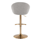 Matisse High Back Adjustable Barstool - Set of 2 - Gold Metal, Grey Fabric