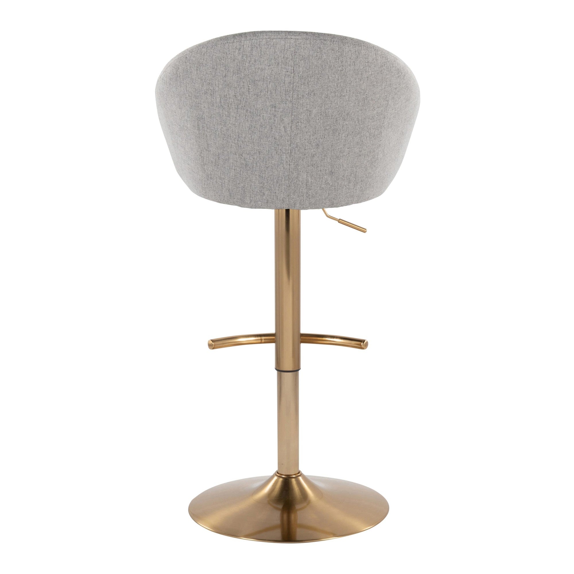 Matisse High Back Adjustable Barstool - Set of 2 - Gold Metal, Grey Fabric