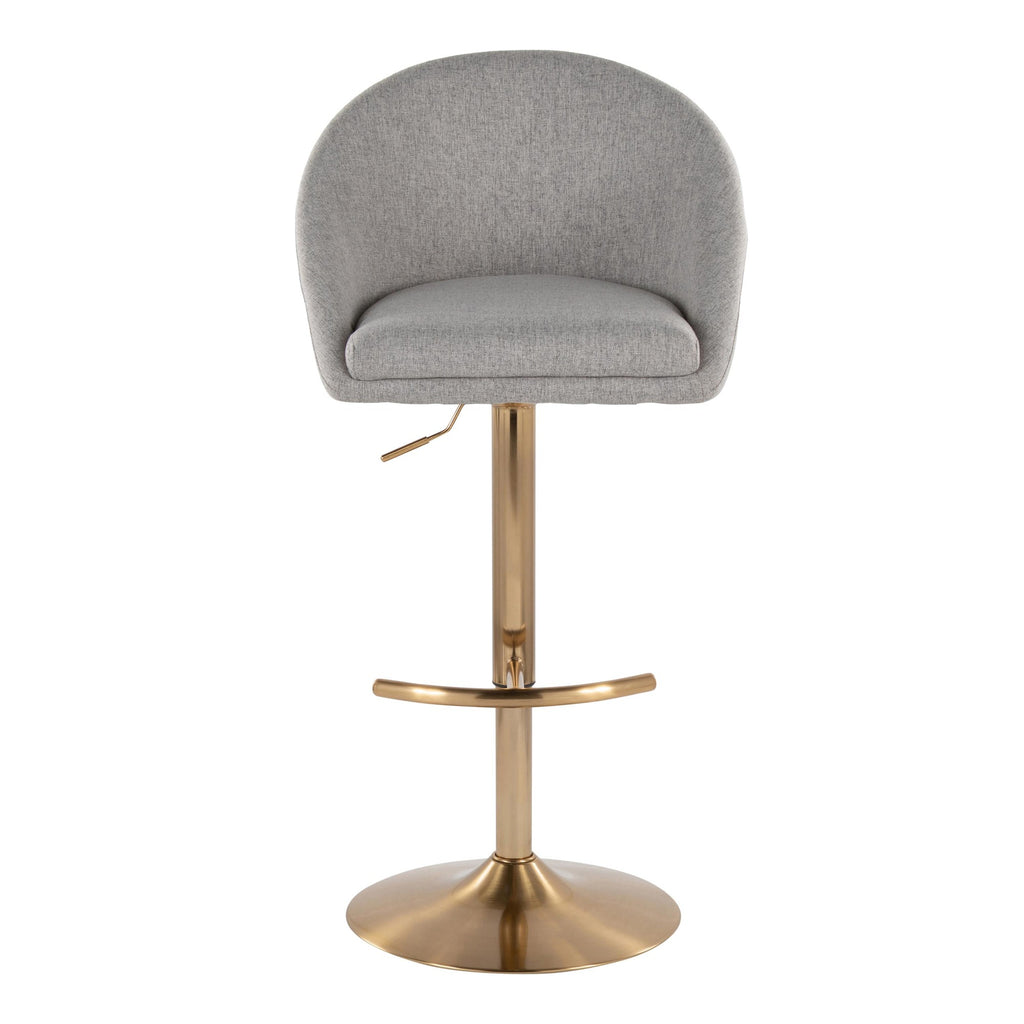Matisse High Back Adjustable Barstool - Set of 2 - Gold Metal, Grey Fabric